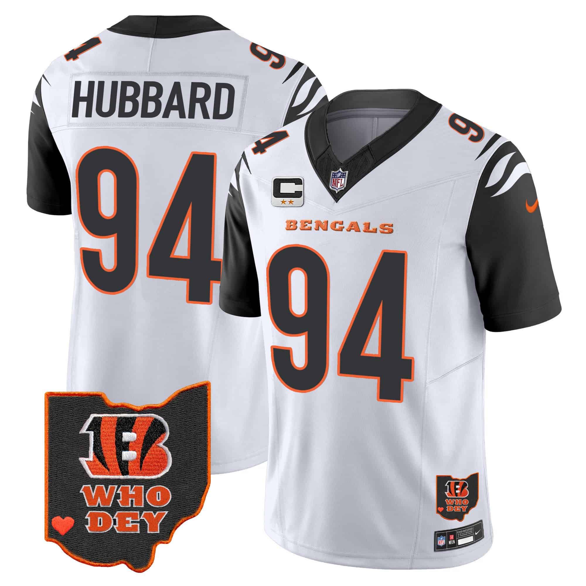 Men Cincinnati Bengals 94 Hubbard White 2024 Nike Patch Vapor Limited NFL Jersey style 1